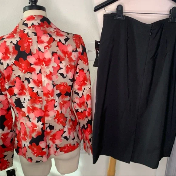 Le Suit pink, red, and Black Floral Blazer and skirt set women’s size 8 NWT - Picture 7 of 17